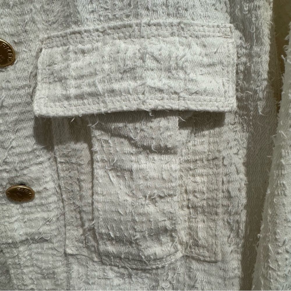 FARM Rio White Tweed Crop Jacket Textured Cotton Gold Button Coastal Boho Size M - Picture 5 of 10
